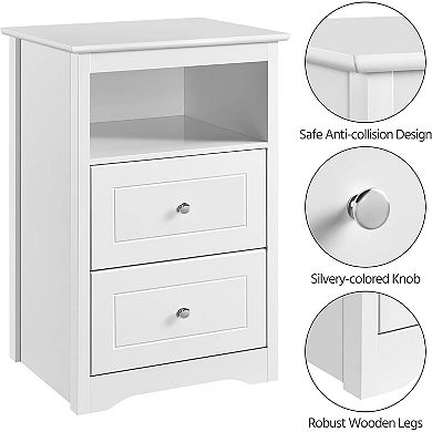 AKSZRI Yaheetech 29" Nightstand - 2 Drawer Wooden Bedside Table with Open Shelf, White