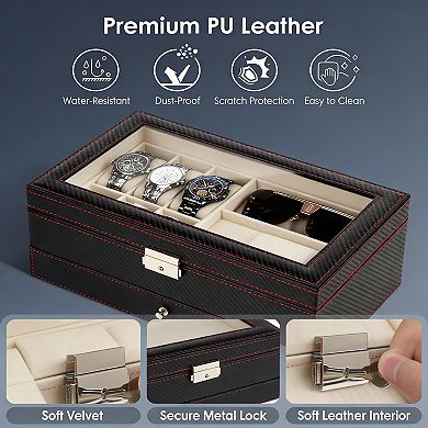 Watch & Sunglass Organizer with Glass Lid and Lock for Men