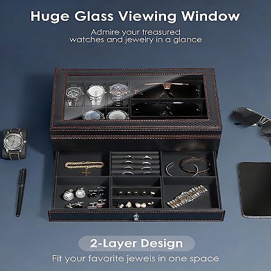 Watch & Sunglass Organizer with Glass Lid and Lock for Men