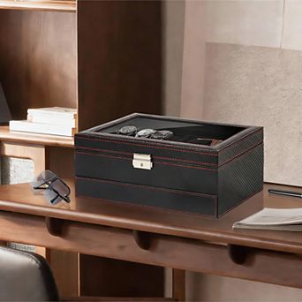 Watch & Sunglass Organizer with Glass Lid and Lock for Men