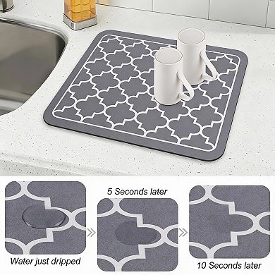 Super Absorbent Dish Drying Mat, 15"x18", Easy Clean, Grey
