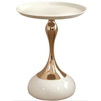 AKSZRI Hourglass Modern Side Table - Elegant Off-White Accent Piece for Living Room, Cafe & Outdoor