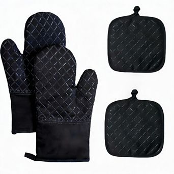 4 pc Heat Resistant Silicone Oven Mitts & Pot Holders Set