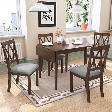 Merax 5 Piece Extendable Dining Set Farmhouse Style, Small Kitchen Table Set