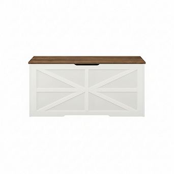 AKSZRI Farmhouse Storage Chest - Modern Wooden Trunk with Safety Hinge, Toy Box & Bench for Living