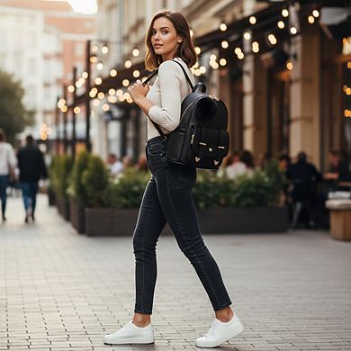 AKSZRI PU Leather Pompom Backpack - Mini Shoulder Bag Purse for Girls & Women