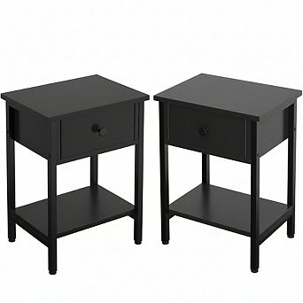 AKSZRI Nightstand Set of 2 - Wood & Metal End Tables with Drawers for Living Room & Bedroom, Black