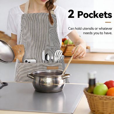 2 Pack Kitchen Cooking Aprons, Adjustable Bib Soft Chef Apron with 2 Pockets for Men Women