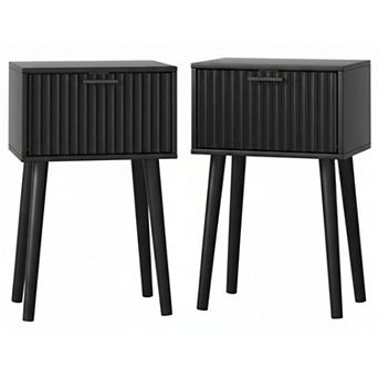 AKSZRI Mid-Century Nightstand Set of 2 with Fluted Doors - Modern Side Tables for Bedroom