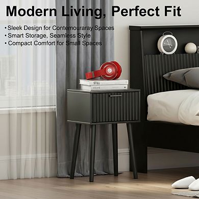 AKSZRI Mid-Century Nightstand Set of 2 with Fluted Doors - Modern Side Tables for Bedroom