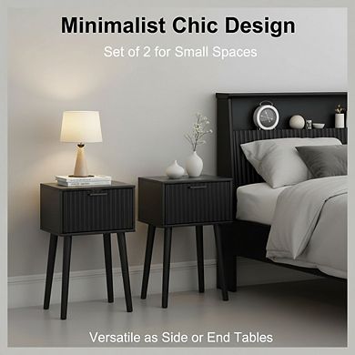 AKSZRI Mid-Century Nightstand Set of 2 with Fluted Doors - Modern Side Tables for Bedroom