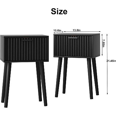 AKSZRI Mid-Century Nightstand Set of 2 with Fluted Doors - Modern Side Tables for Bedroom