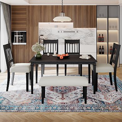 Merax 6-Piece Retro Dining Room Set, Classic Kitchen Furniture Set, Wooden Table and 4 Chairs