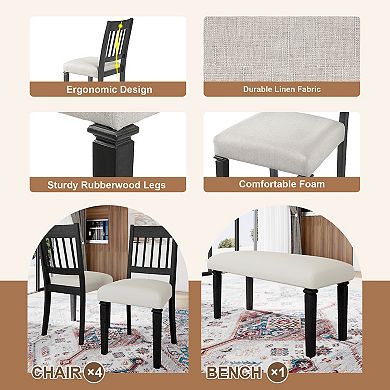Merax 6-Piece Retro Dining Room Set, Classic Kitchen Furniture Set, Wooden Table and 4 Chairs