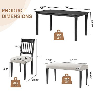Merax 6-Piece Retro Dining Room Set, Classic Kitchen Furniture Set, Wooden Table and 4 Chairs