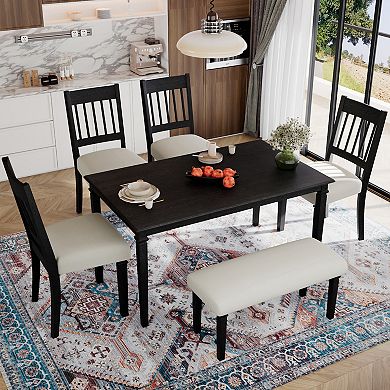 Merax 6-Piece Retro Dining Room Set, Classic Kitchen Furniture Set, Wooden Table and 4 Chairs