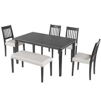 Merax 6 pc Retro Dining Room Set, Classic Kitchen Furniture Set, Wooden Table and 4 Chairs
