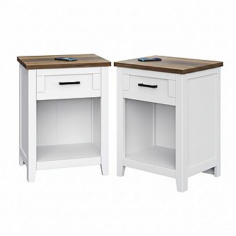 AKSZRI Farmhouse Nightstand Set of 2 with Charging Station - USB & Type-C Ports, Large Storage