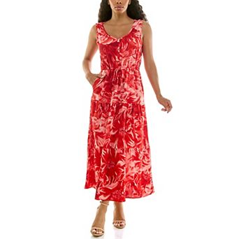 Women's Nina Leonard V-Neck Waist Tiered Dress