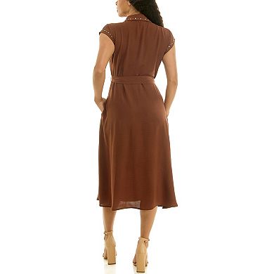 Women's Nina Leonard Button Front Belted Shirt Dress