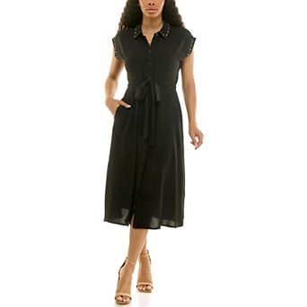 Women's Nina Leonard Button Front Belted Shirt Dress