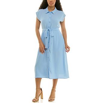 Women's Nina Leonard Button Front Belted Shirt Dress