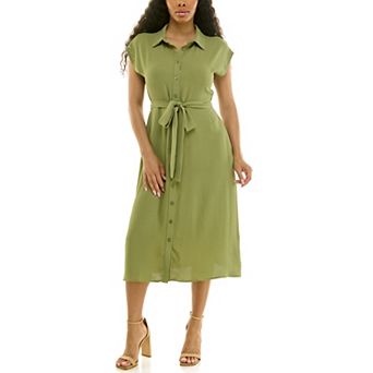 Women's Nina Leonard Button Front Belted Shirt Dress