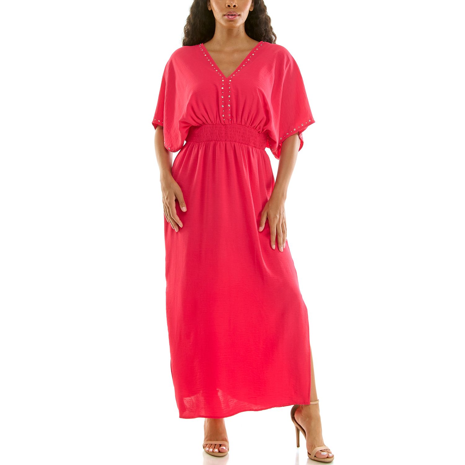 Женское платье Nina Leonard V-Neck Heat Seal Maxi, цвет: Azalea — фото 1