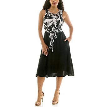 Women's Nina Leonard Sleeveless Self Tie Midi Dress