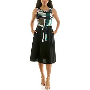 Women's Nina Leonard Sleeveless Self Tie Midi Dress