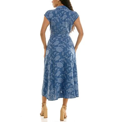 Women's Nina Leonard Button Collar Cap Sleeve Dress