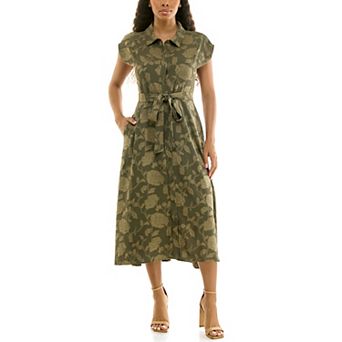 Women's Nina Leonard Button Collar Cap Sleeve Dress