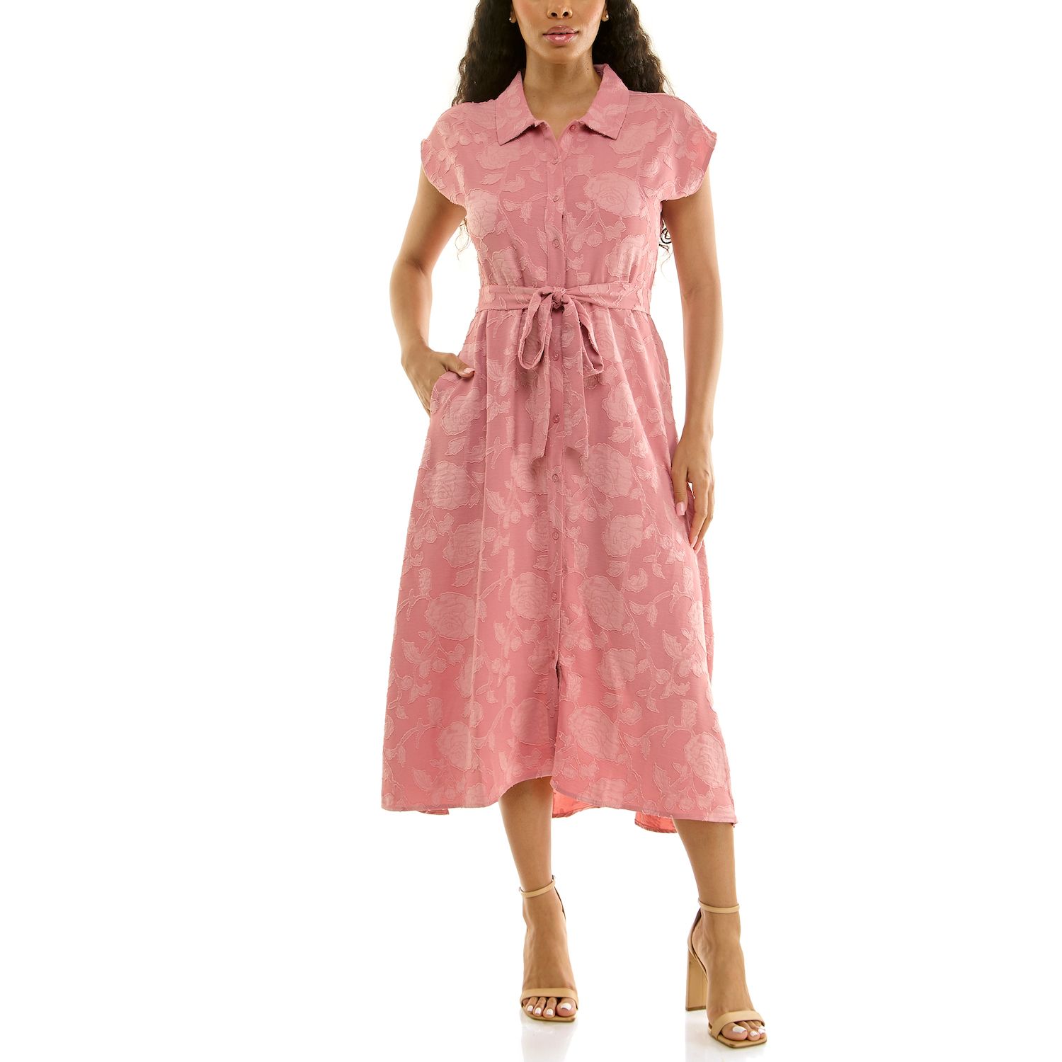 Женские платья Nina Leonard Button Collar Cap Sleeve Dress