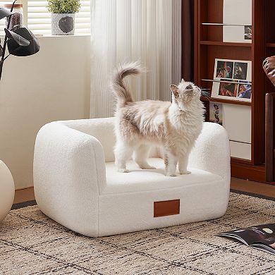 Faux Shearling Dog Bed Couch for Small Medium Dogs up to 35lbs, Orthopedic Elevated Pet Sofa Bed