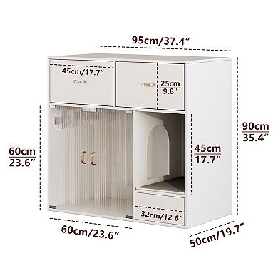 Cat Litter Box Enclosure, Furniture Style Hidden Litter Box Cat Cabinet With Storage, White