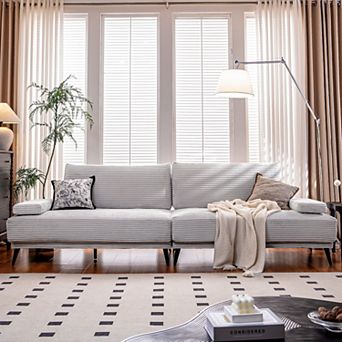 Sectional Sofa Couch Grey Corduroy 4 Seater Modern Modular Armless Sleeper with Removable Pillows