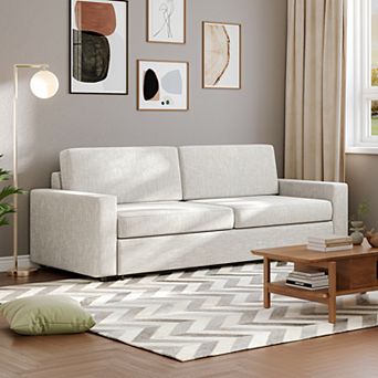 88.6'' Convertible Sleeper Sofa Bed, Modern Linen Fabric Pull Out Sleeper Couch Bed Space-Saving