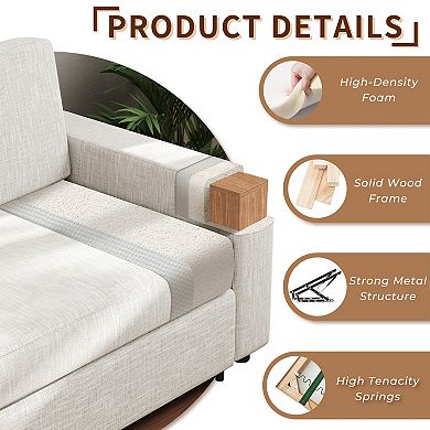 88.6'' Convertible Sleeper Sofa Bed, Modern Linen Fabric Pull Out Sleeper Couch Bed Space-Saving