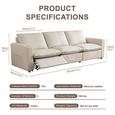 White Genuine Leather Electric Power Reclining Sofa Adjustable Sectional Couch with square handrail
