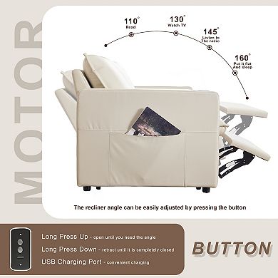 White Genuine Leather Electric Power Reclining Sofa Adjustable Sectional Couch with square handrail