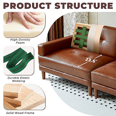 94.5''W Leather Sofa, 3-seater Sectional Couch, Mid-century Modern Tufted Upholstered Loveseat