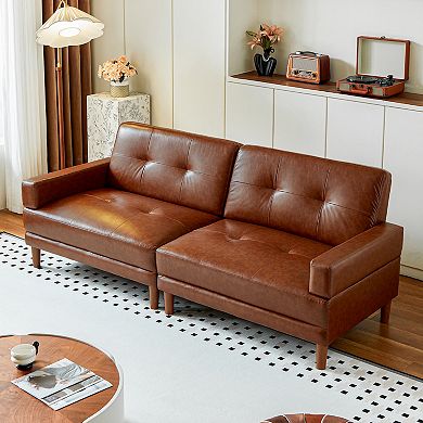 94.5''W Leather Sofa, 3-seater Sectional Couch, Mid-century Modern Tufted Upholstered Loveseat