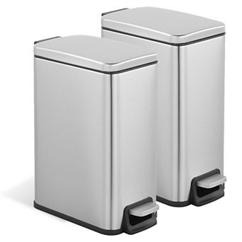 Two 1.6 Gallon/6 Liter Rectangular Step-on Trash Can Set For Bathroom and Office