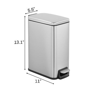 Two 1.6 Gallon/6 Liter Rectangular Step-on Trash Can Set For Bathroom and Office