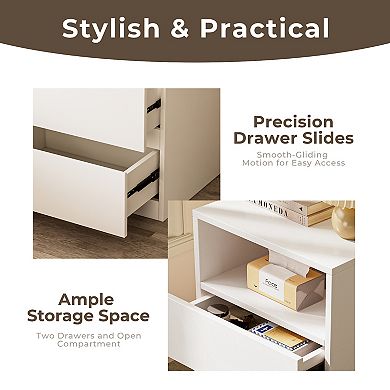 White Nightstand with Storage, Wood Bedside Table, Modern End Table for Bedroom and Living Room