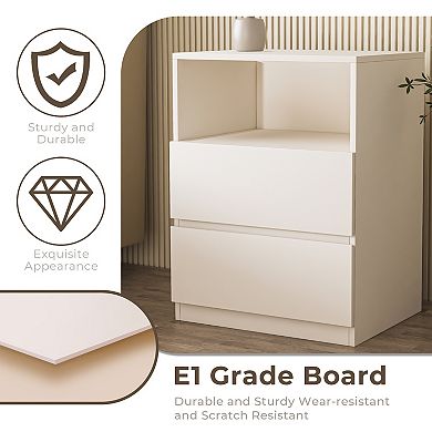White Nightstand with Storage, Wood Bedside Table, Modern End Table for Bedroom and Living Room