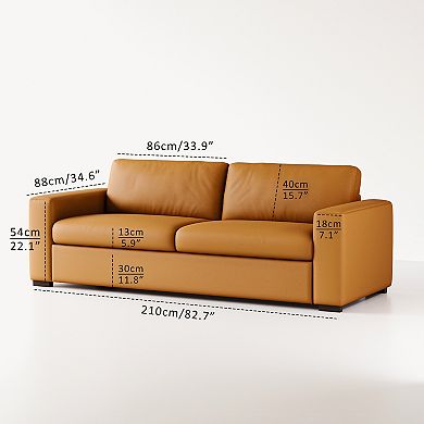 Oversized Leather Couch, Upholstered Loveseat, Mid-century Modern 4-seater Sectional Sofa, Orange