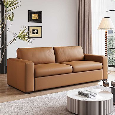 Oversized Leather Couch, Upholstered Loveseat, Mid-century Modern 4-seater Sectional Sofa, Orange