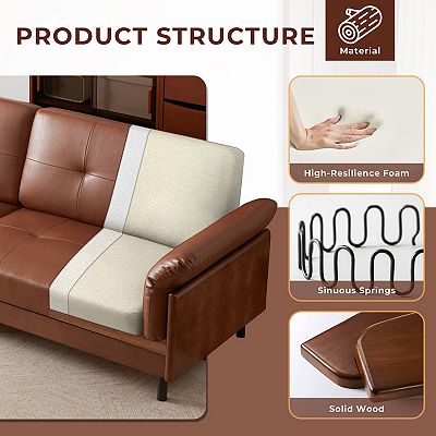 MIDORIKAWA × NGAP × SKOLOCT LEATHER ソファー 90.6''W Brown Leather Sofa, Mid-century Modern Loveseat, 4-seater