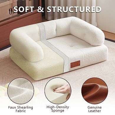 Faux Shearling Dog Bed Couch For Large Dogs Up To 70lbs, No Assembly Comfy Pet Sofa Bed, White